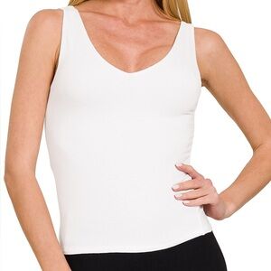 Double-Layered V-Neck Tank Top in White